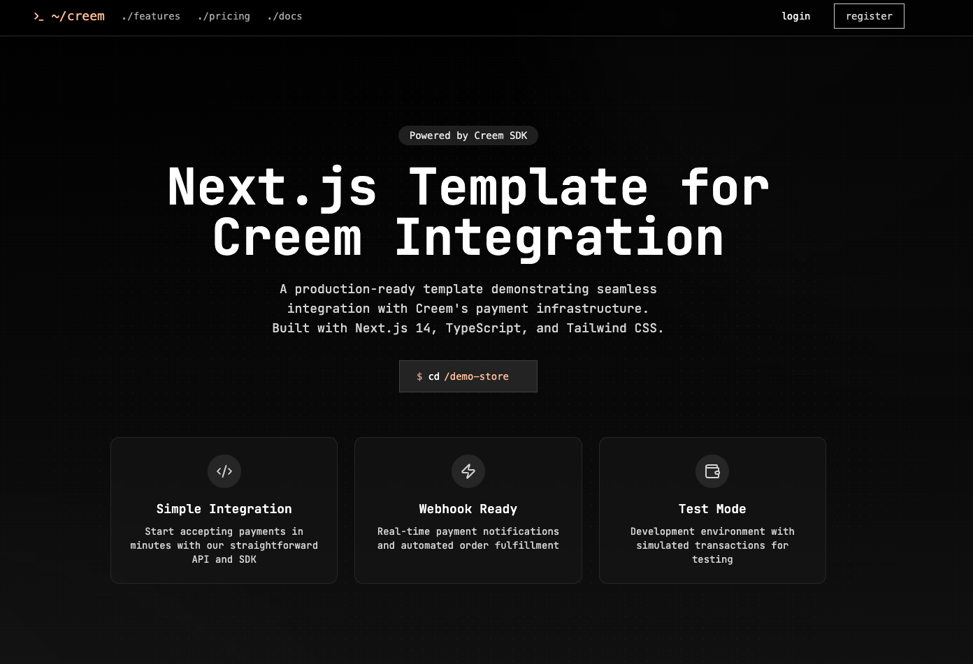 Creem Next.js Template Hero
